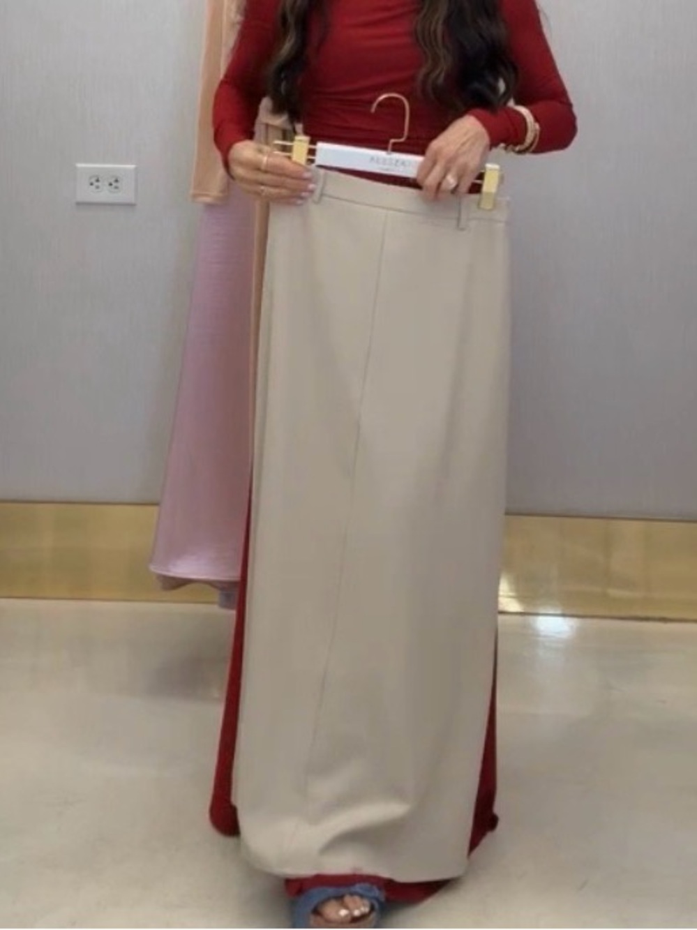 Designer Sand Maxi Skirt with Clean Seam Detail